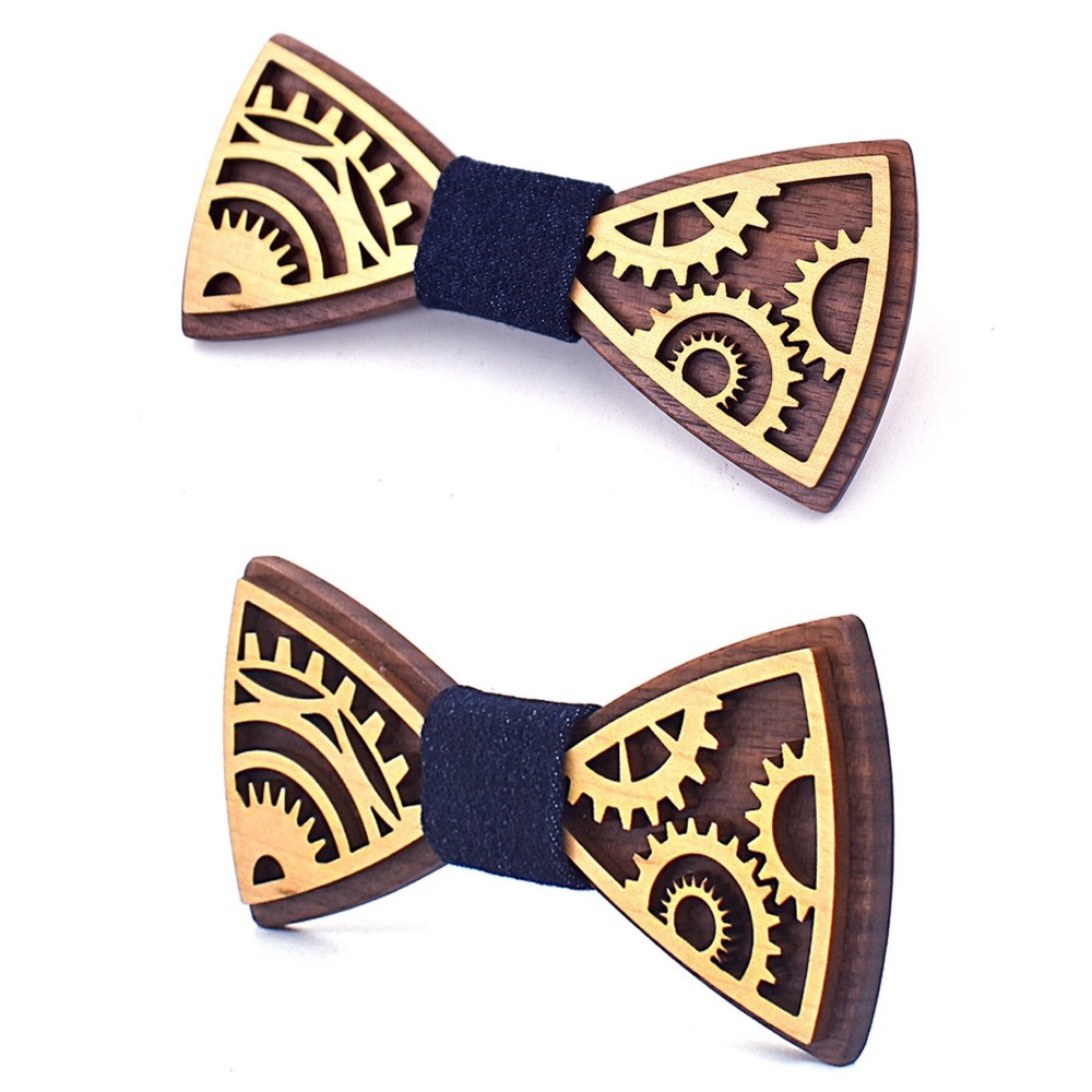 Wooden Gear Bow Tie w/ Cufflinks Set - Picture 2 of 8